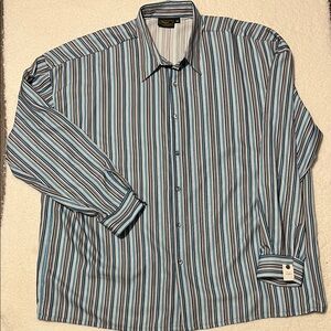 Men's Striped Dress Shirt in Blue and Black